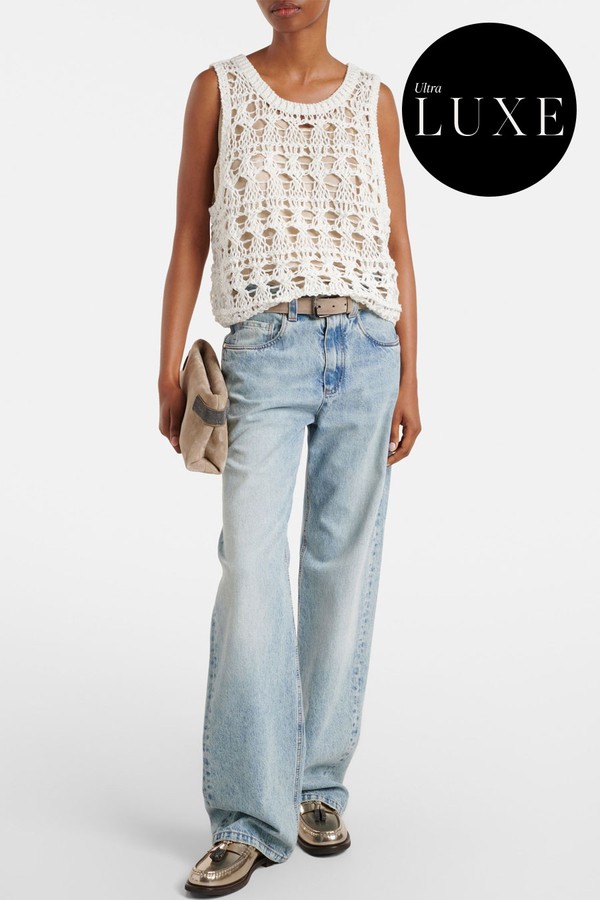 Open-Knit Jute & Cotton-Blend Top from Brunello Cucinelli