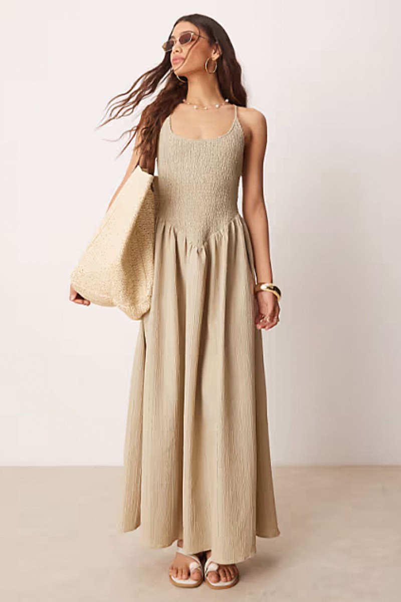 Scoop Neck Crinkle Maxi Dress With Cross Back from ASOS Design