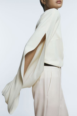 Margaret Atelier Italian Fabric Drape Back Cape-Style Top