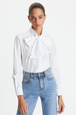 Scalloped Poplin Bow Blouse from Tory Burch