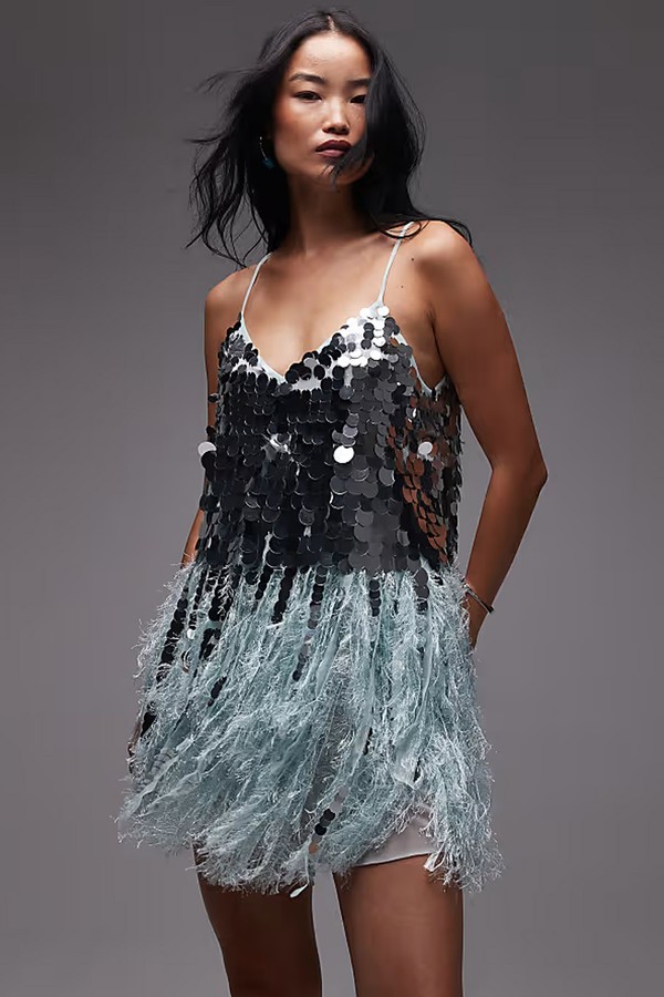 Paillette Sequin Mini Dress With Faux Feather Hem from ASOS ARCHIVE