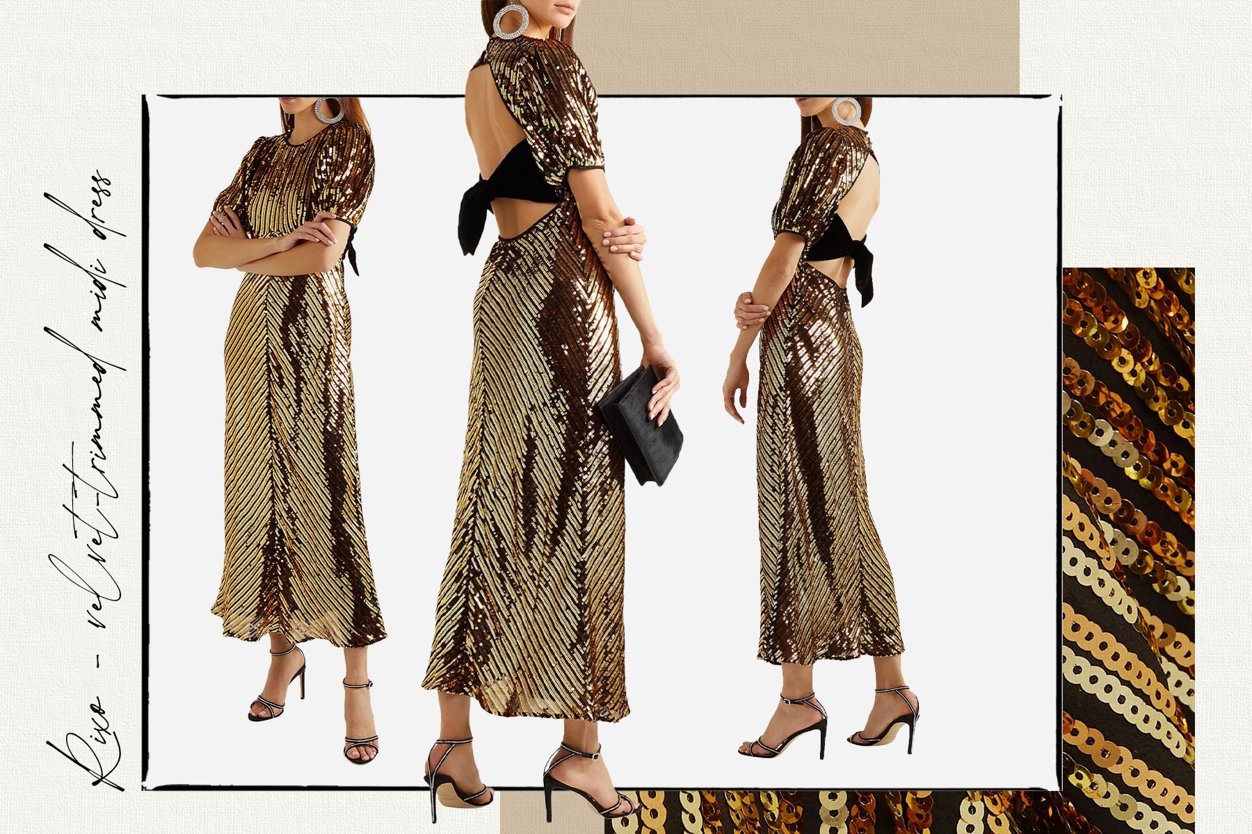 Daisy Velvet-Trimmed Cutout Sequinned Georgette Midi Dress, £218 | Rixo