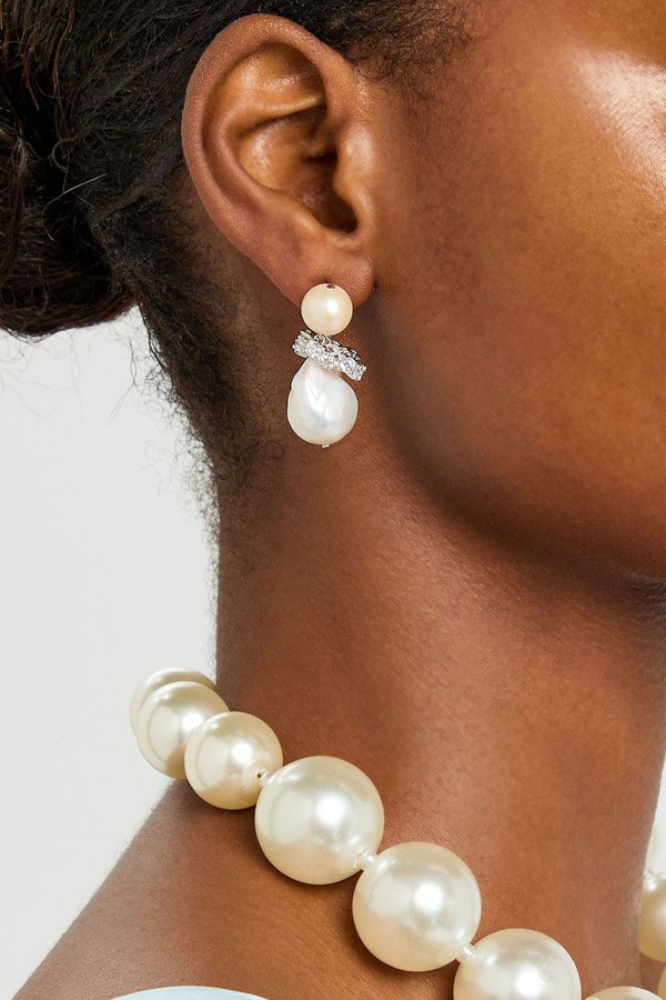 Baroque Pearl-Embellished Sterling Silver Drop Earrings from Completedworks