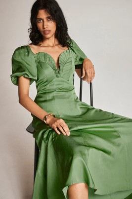 Green Puff Sleeve Midi Dress from Mint Velvet