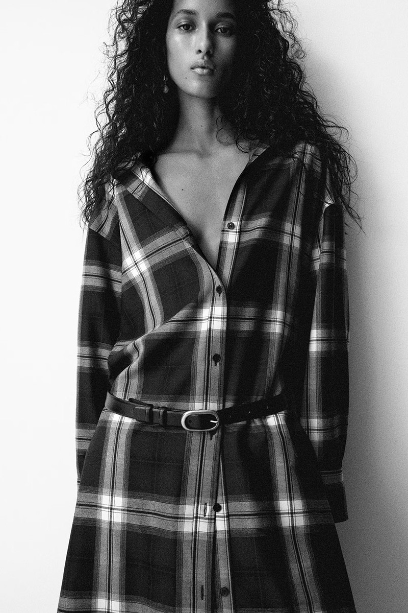 Checked Open-Collar Shirt Dress