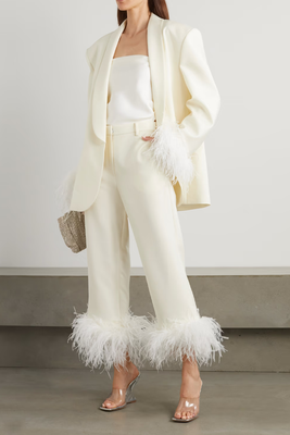 Feather-Trimmed Wool-Twill Straight-Leg Pants, £1,030 | Magda Butrym