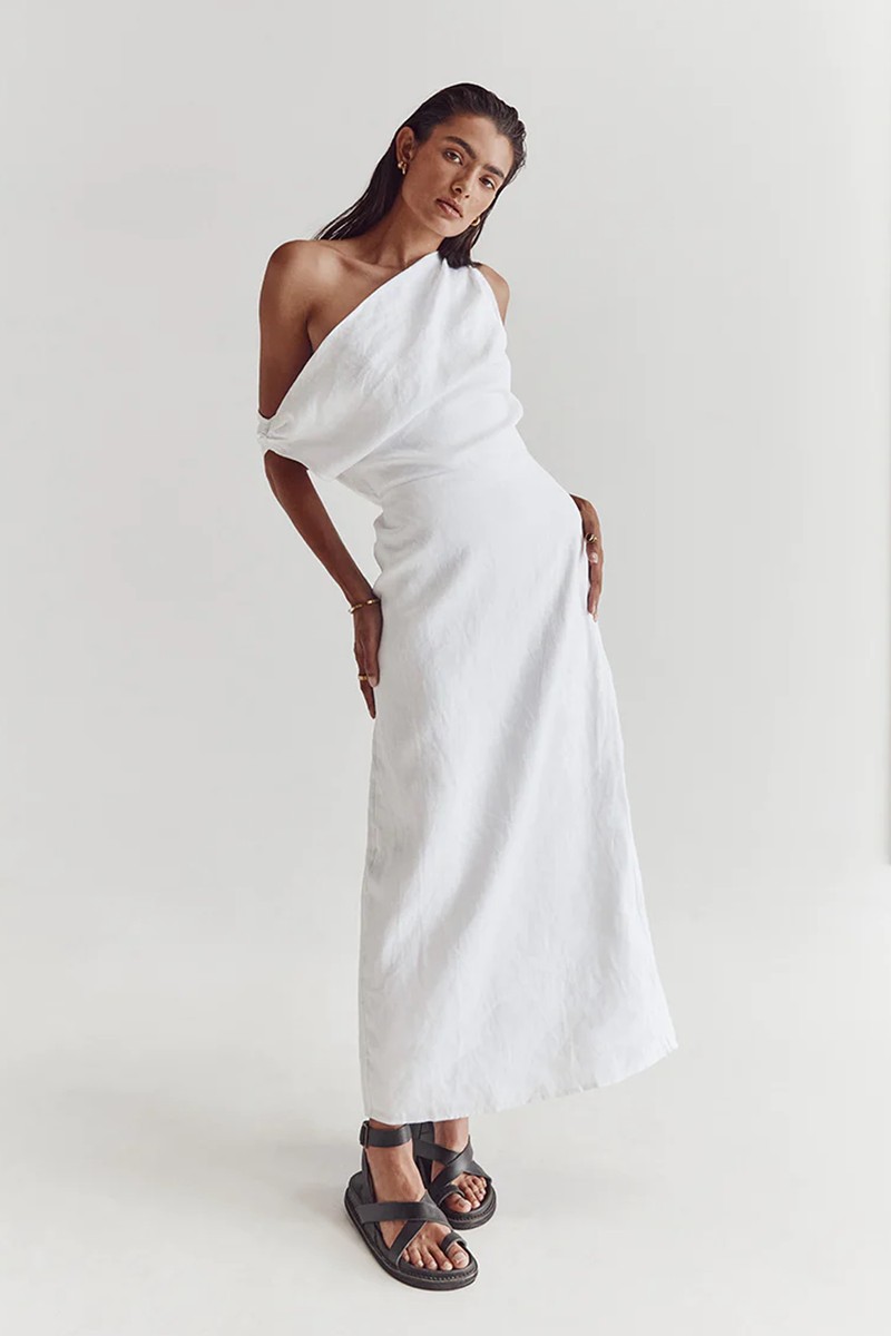 Cass Linen Asymmetric Midi Dress from Dissh