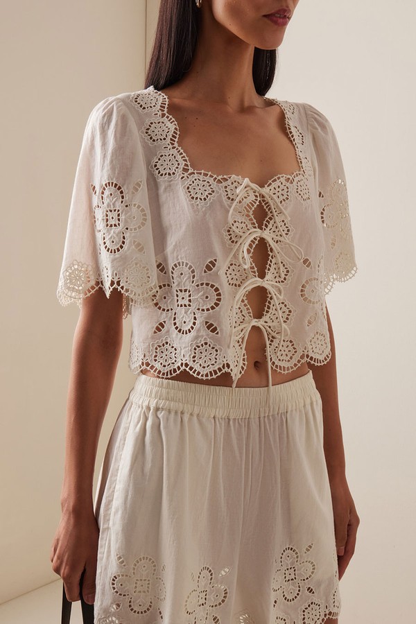 Babette Eyelet Cotton Tie-Front Top from SEA