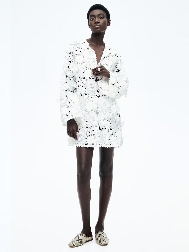 Floral-Appliquéd Lace Dress