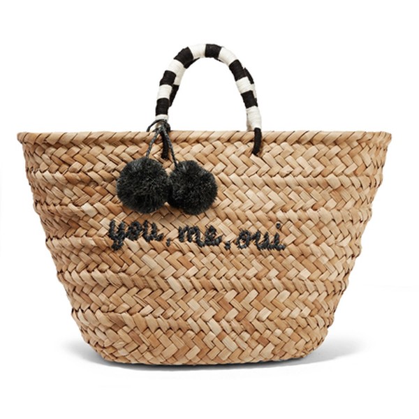 St Tropez PomPom-Embellished Woven Straw Tote from Kayu