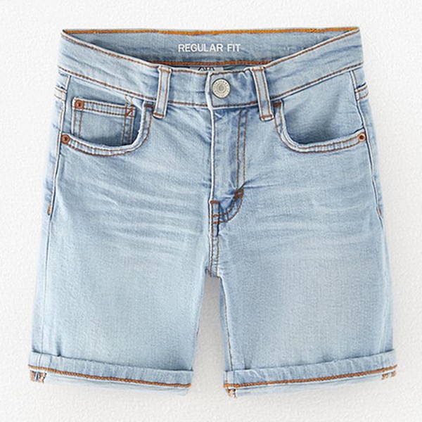 Regular Bleach Wash Denim Bermuda Shorts