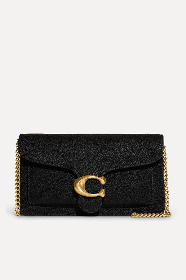 Tabby Chain Leather Clutch Bag, Black