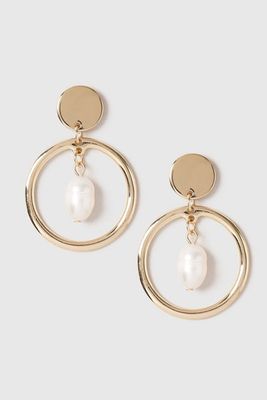 Gold Circle Drop Pearl Earrings