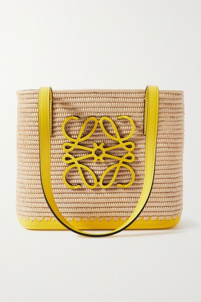 Mini Leather-Trimmed Raffia Tote from Loewe