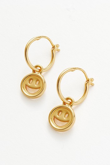 Good Vibes Happy Face Mini Charm Hoop Earrings from Missoma