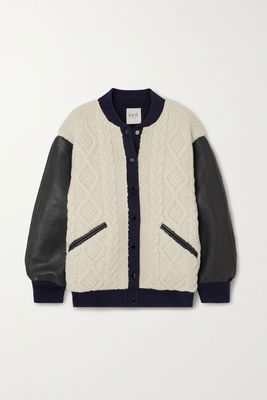 Braxton Leather-Paneled Cable-Knit Wool Jacket  from Sea