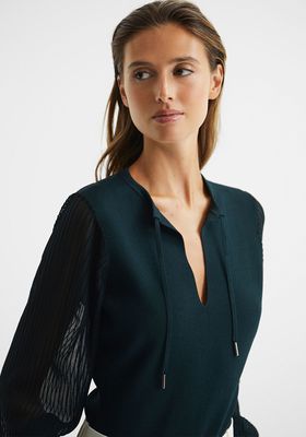 Sloane Hybrid Knitted Semi Sheer Sleeve Top