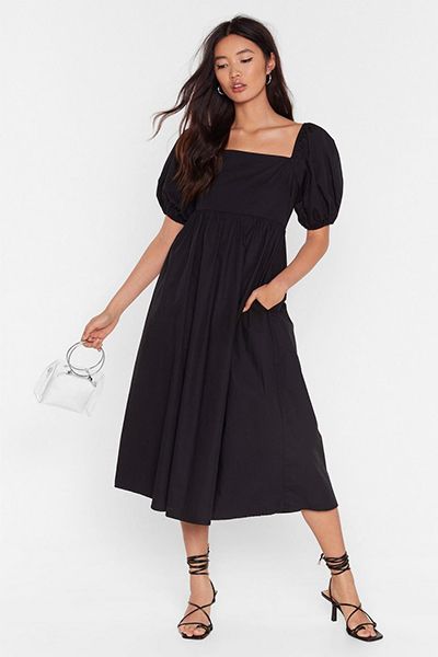 Who’s Squares Wins Puff Sleeve Midi Dress