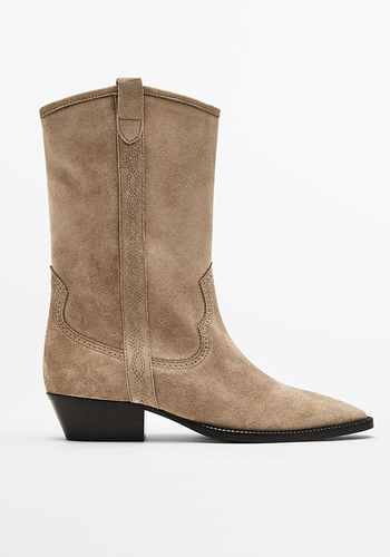 High Leg Split Suede Cowboy Boots from Massimo Dutti