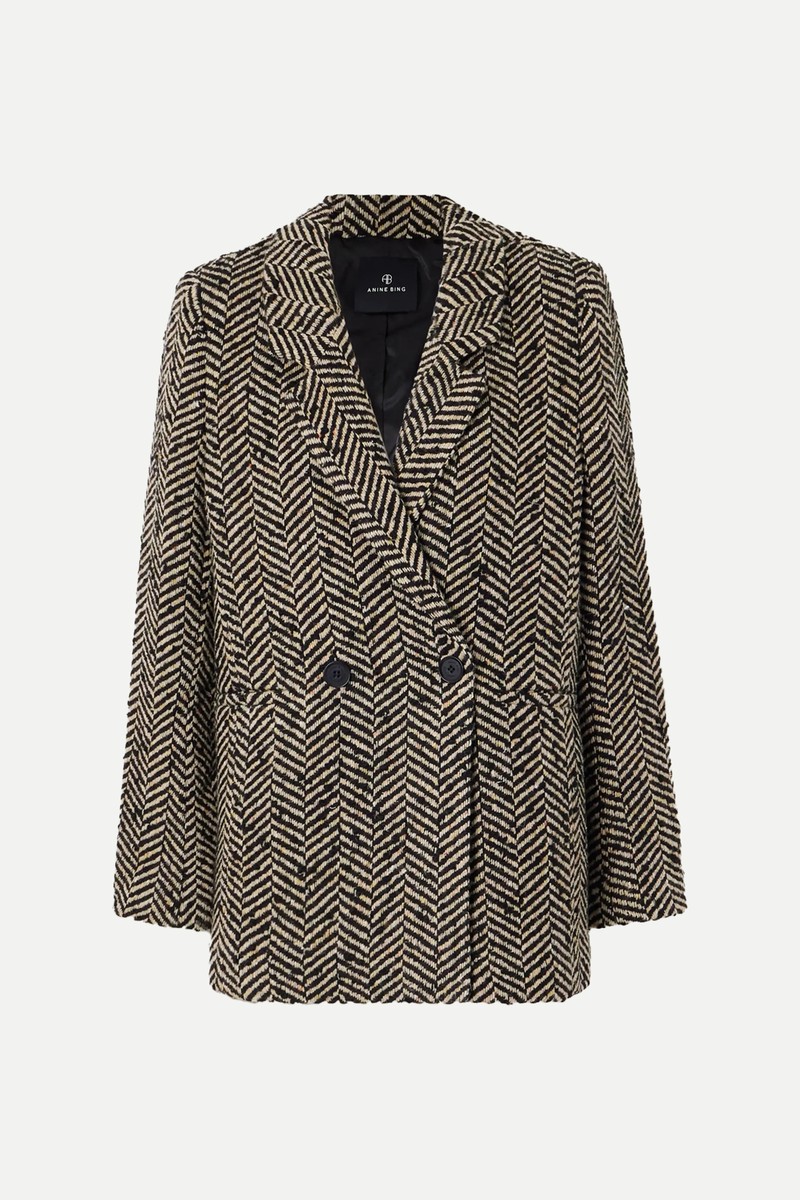 Diana Double-Breasted Herringbone Tweed Blazer from Anine Bing