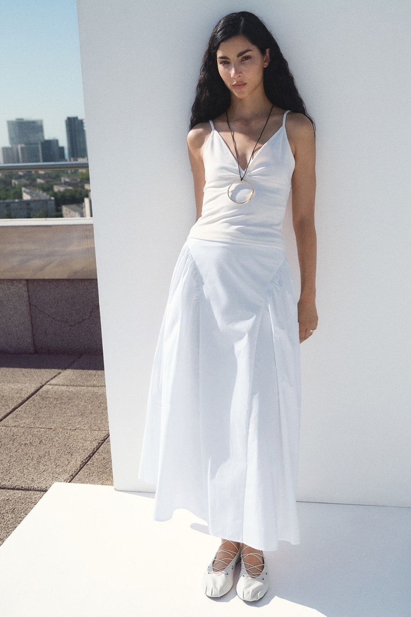 Midi Cotton Skirt With Pleats