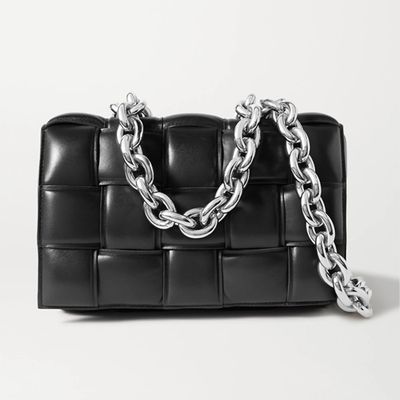 Cassette Chain-Embellished Padded Intrecciato Leather Bag from Bottega Veneta