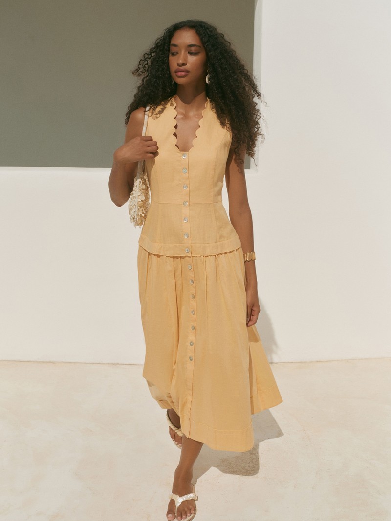 Ramie Drop Waist Midi Dress