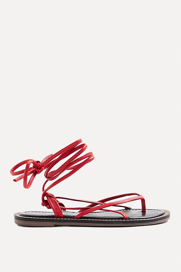 Leather Strappy Tie Up Sandals from River Island