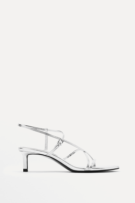 Metallic Multistrap Leather Heeled Sandals from Massimo Dutti