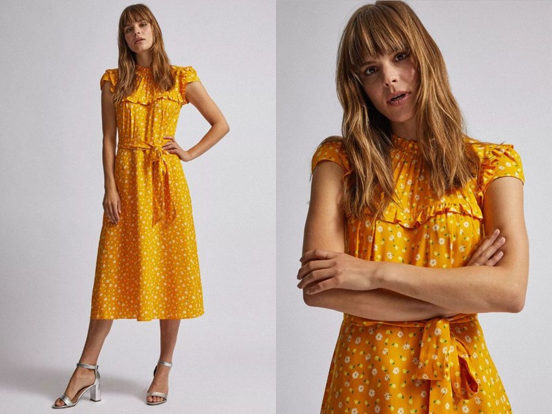 Yellow Daisy Print Skater Dress