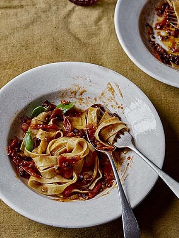 Triple Tomato Lentil Ragu With Tagliatelle 