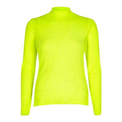 Yellow Fluorescent Ribbed High Neck Top from River Island