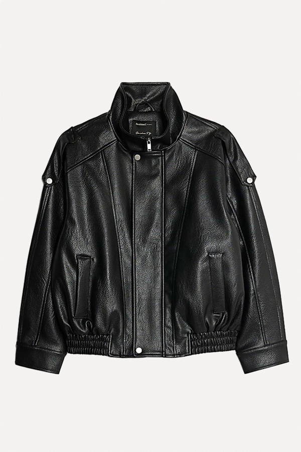  Faux Leather Funnel Neck Biker Jacket from River Island