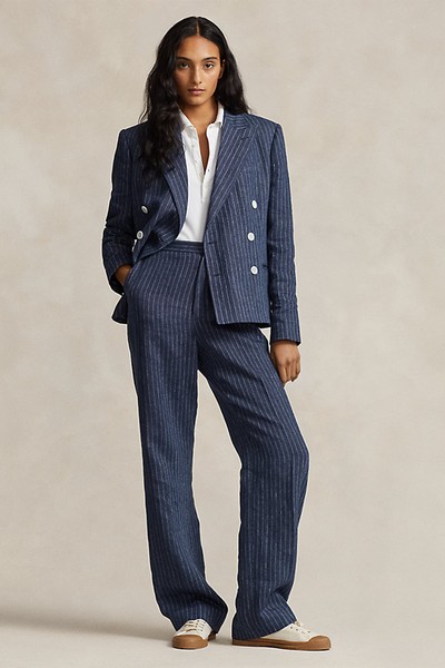 Pinstripe Linen Straight-Leg Trousers from Ralph Lauren