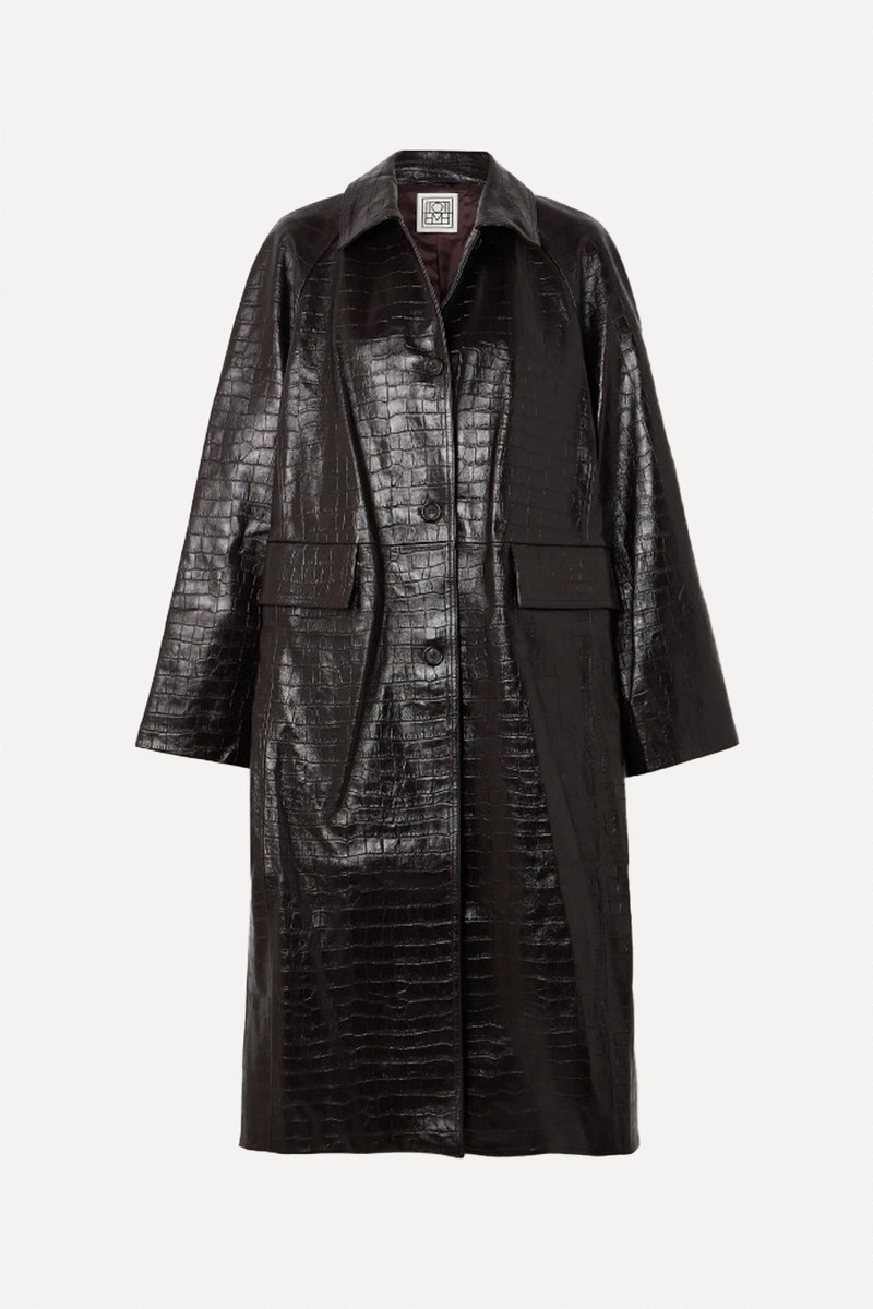 Raglan-Sleeve Croco Embossed Coat from Toteme