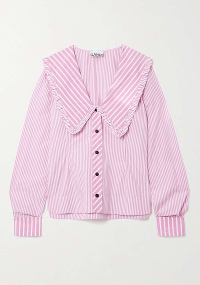 Ruffled Striped Organic Cotton-Poplin Blouse from Ganni