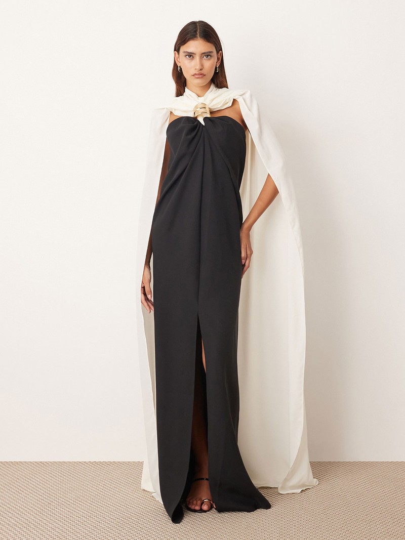 Crepe Column Maxi Dress With Contrast Drape Back