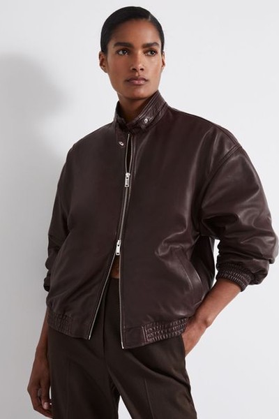 Atelier Leather Latched Collar Bomber Jacket