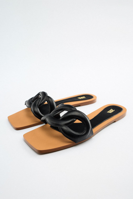 Flat Padded Leather Slider Sandals from Zara 