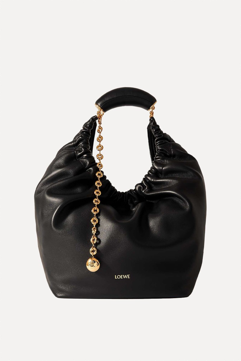 Squeeze Medium Chain-Embellished Gathered Leather Shoulder Bag from LOEWE