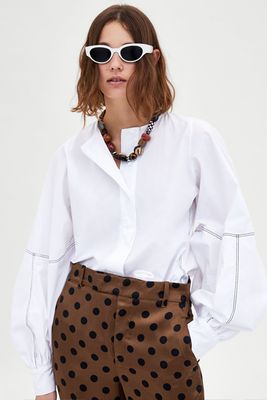 Blouse With Contrasting Topstitching from Zara