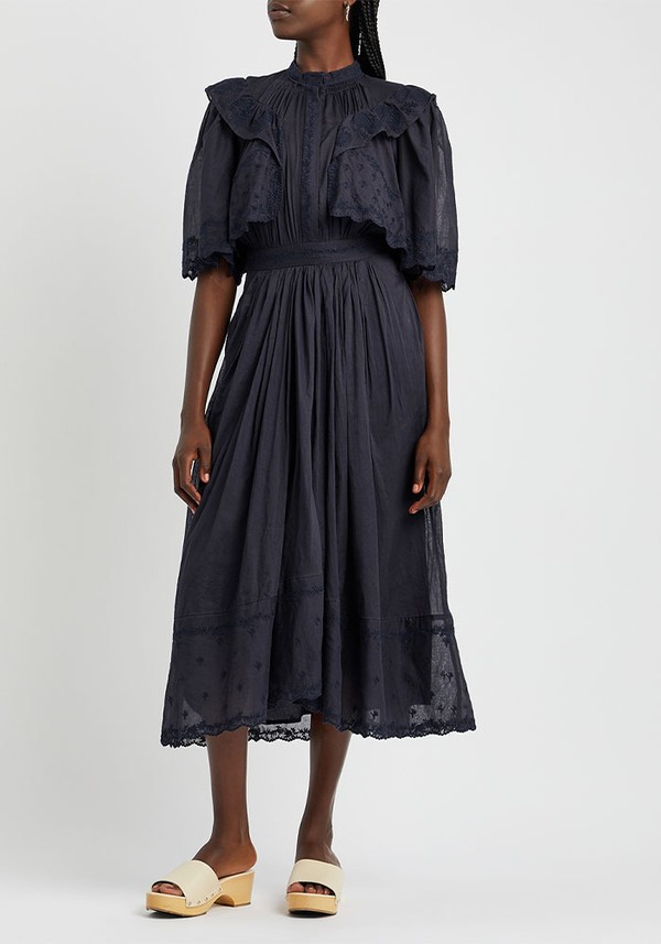 Leola Navy Ruffled Cotton Midi Dress from Isabel Marant Étoile