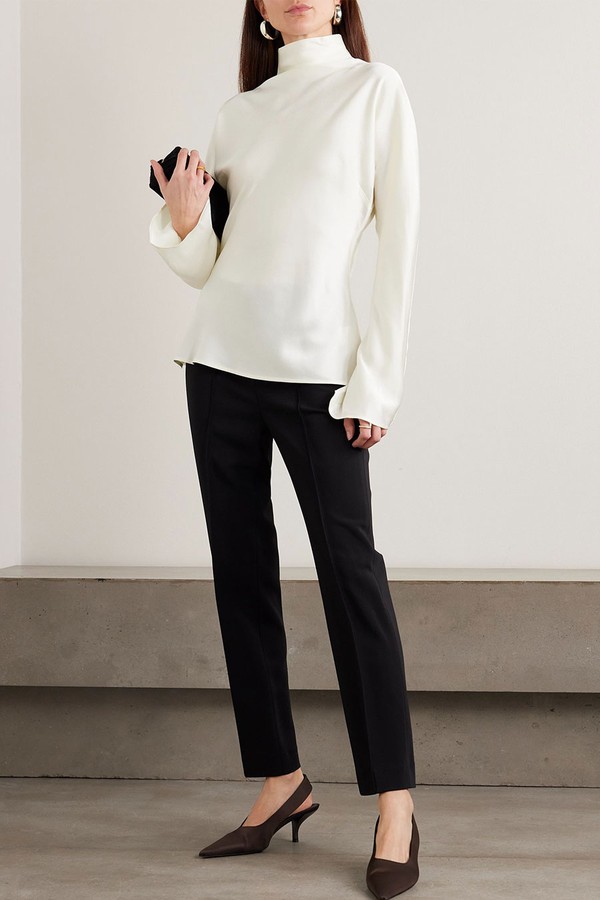 Draped Satin Turtleneck Top from Róhe