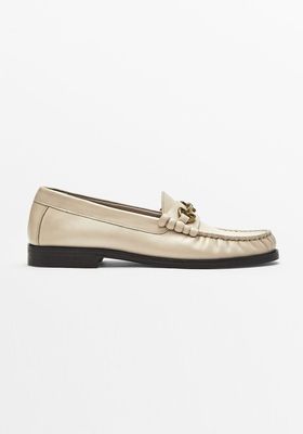 Ecru Leather Loafers With Buckle from Massimo Dutti