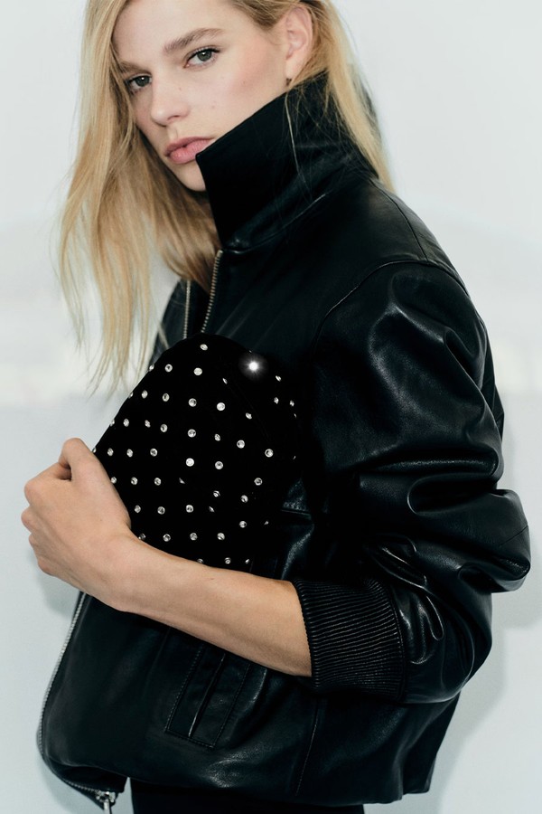 Velvet Clutch With Rhinestones  from Mango