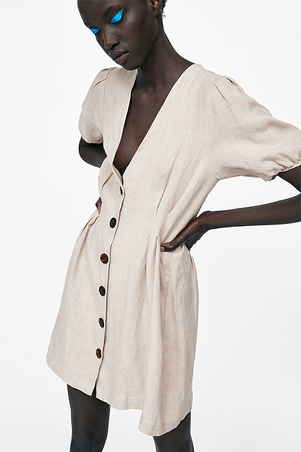 Buttoned Linen Dress