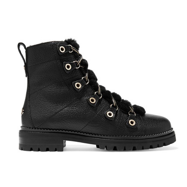 Hillary Shearling-Trimmed Textured-Leather Ankle Boots from Jimmy Choo