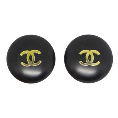 Cc Logos Button Motif Earrings Black from Chanel