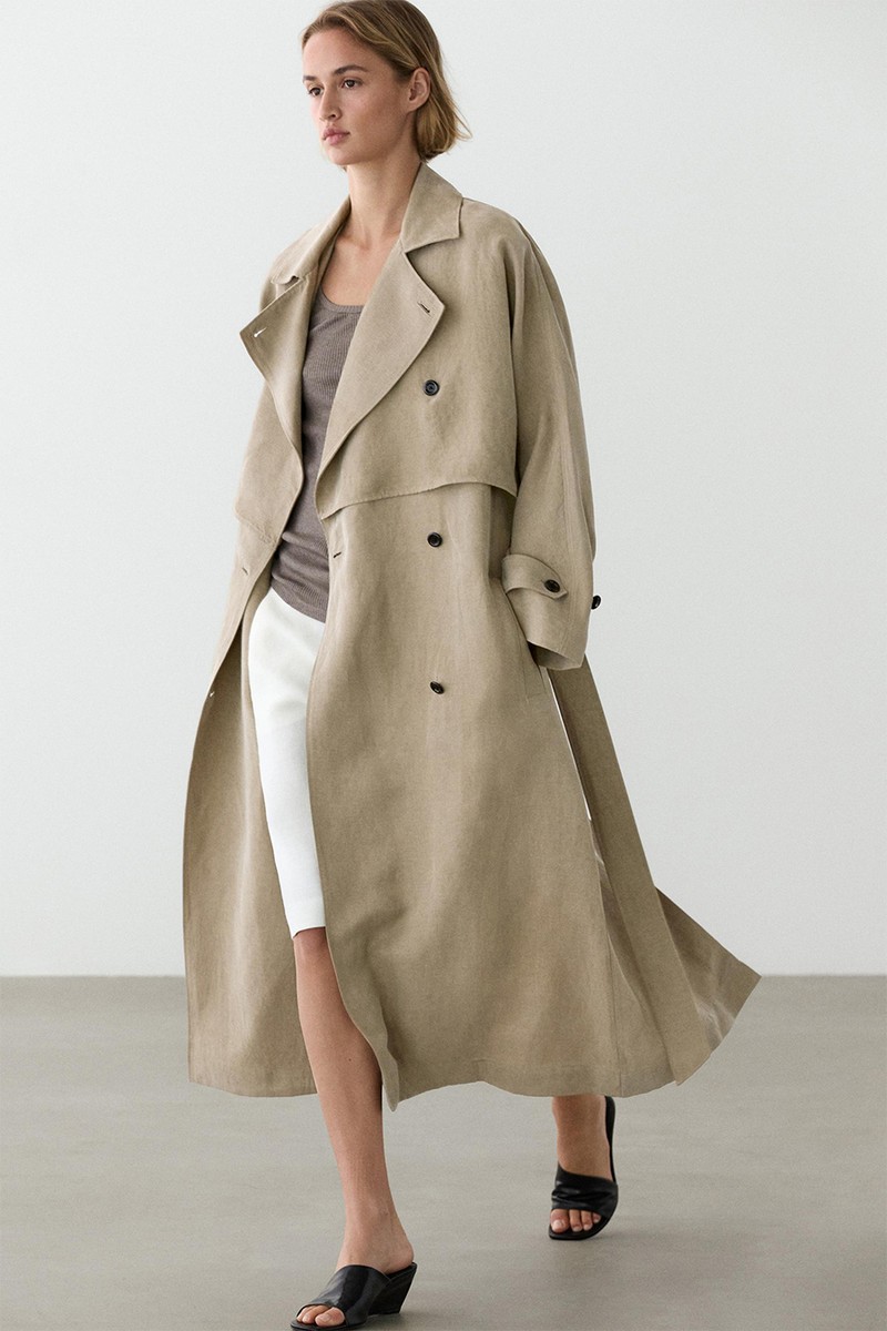 Linen Blend Trench Coat With Belt Detail from Massimo Dutti