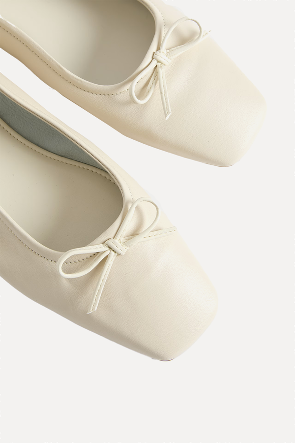 Leather Bow Flat Square Toe Ballet Pumps from MARKS & SPENCER
